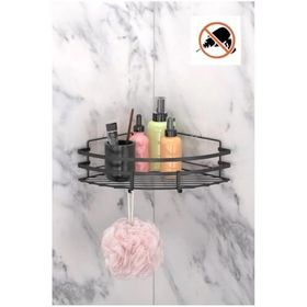 Tekno-Tel ST-107 Yapışkanlı Kancalı Siyah Köşelik Banyo Rafı