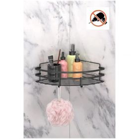 Tekno-Tel ST-107 Yapışkanlı Kancalı Siyah Köşelik Banyo Rafı