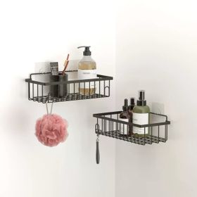 Tekno-Tel ST241 Mat Siyah Yapışkanlı Kancalı 2 Adet Banyo Rafı