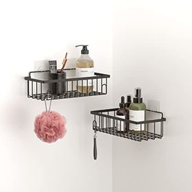 Tekno-Tel ST241 Mat Siyah Yapışkanlı Kancalı 2 Adet Banyo Rafı