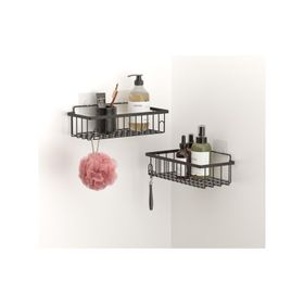 Tekno-Tel ST241 Mat Siyah Yapışkanlı Kancalı 2 Adet Banyo Rafı