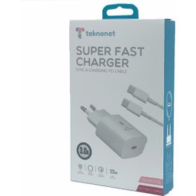 Teknonet TN-HCH12 Beyaz 25W 3000 mAh Type-C Kablo ve Şarj Aleti