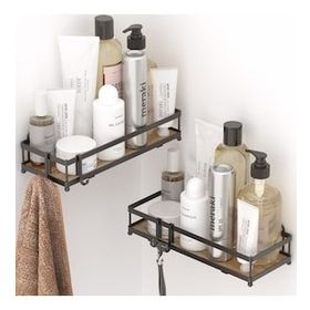 Teknotel 2 Katlı Kancalı Siyah Banyo Rafı