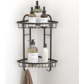 Teknotel 2 Katlı Kancalı Siyah Banyo Rafı