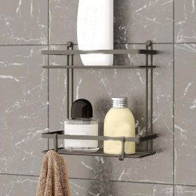 Teknotel 2 Katlı Kancalı Siyah Banyo Rafı