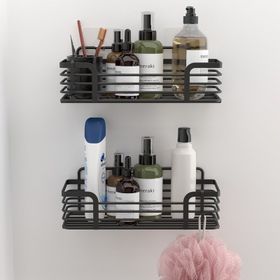 Teknotel 2 Katlı Kancalı Siyah Banyo Rafı