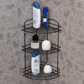 Teknotel BK033 3 Katlı Banyo Duş Siyah Köşe Rafı