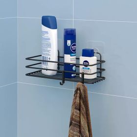 Teknotel ST117H Mat Siyah Yapışkanlı Kancalı Banyo Rafı
