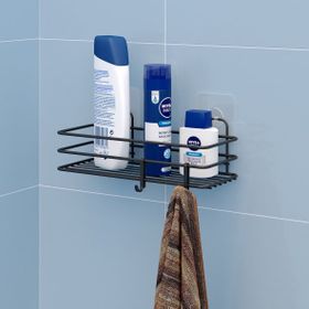 Teknotel ST117H Mat Siyah Yapışkanlı Kancalı Banyo Rafı