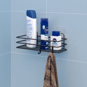 Teknotel ST117H Mat Siyah Yapışkanlı Kancalı Banyo Rafı