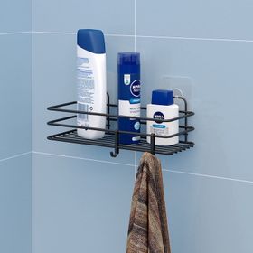 Teknotel ST117H Mat Siyah Yapışkanlı Kancalı Banyo Rafı