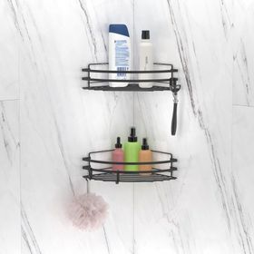 Teknotel ST207H 2'li Yapışkanlı Kancalı Mat Siyah Banyo Köşe Rafı
