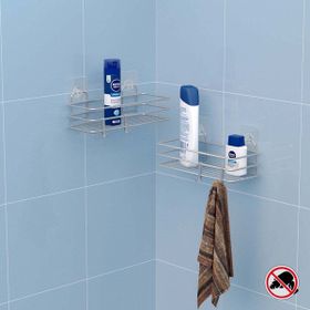 Teknotel ST217H Gri Yapışkanli Kancalı 2 Adet Banyo Rafı