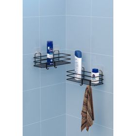 Teknotel ST217H Mat Siyah 2'li Yapışkanli Kancalı Banyo Rafı