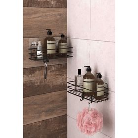 Teknotel ST217H Mat Siyah 2'li Yapışkanli Kancalı Banyo Rafı