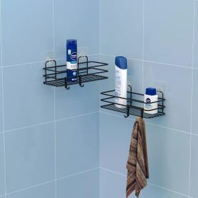Teknotel ST217H Mat Siyah 2'li Yapışkanli Kancalı Banyo Rafı