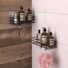 Teknotel ST217H Mat Siyah 2'li Yapışkanli Kancalı Banyo Rafı