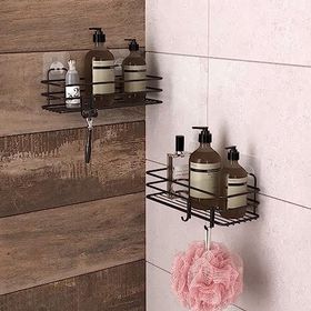 Teknotel ST217H Mat Siyah 2'li Yapışkanli Kancalı Banyo Rafı
