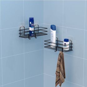 Teknotel ST217H Mat Siyah 2'li Yapışkanli Kancalı Banyo Rafı