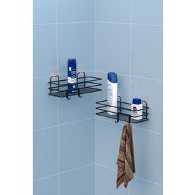 Teknotel ST217H Mat Siyah 2'li Yapışkanli Kancalı Banyo Rafı