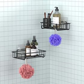 Teknotel ST242H Mat Siyah 2 Adet Yapışkanlı Kancalı Banyo Rafı