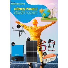 Teknovasyon Arge Güneş Enerjisi Hibrit Paket 7.2 KVA İnverter 450 Watt 200 Amper Jel Akü 2000W 48V Rüzgar Türbini Güneş Paneli
