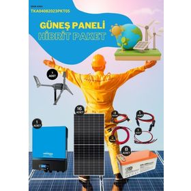 Teknovasyon Arge Güneş Enerjisi Hibrit Paket 7.2 KVA İnverter 450 Watt 200 Amper Jel Akü 2000W 48V Rüzgar Türbini Güneş Paneli