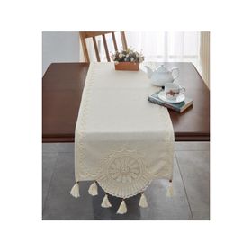 Tekstil Sepeti %100 Pamuk Buldan Bezi Dantel İşlemeli Krem Runner