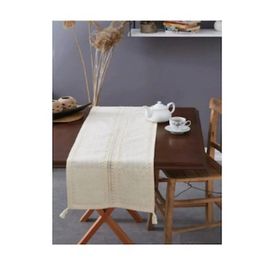 Tekstil Sepeti %100 Pamuk Buldan Bezi Dantel İşlemeli Krem Runner