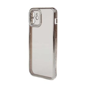 Teleplus Apple iPhone 11 Kamera Korumalı Taşlı Mina Lazer Kapak Gümüş Kılıf