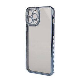 Teleplus Apple iPhone 13 Pro Max Kamera Korumalı Taşlı Mina Lazer Kapak Mavi Kılıf