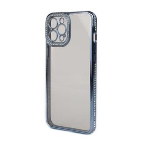 Teleplus Apple iPhone 13 Pro Max Kamera Korumalı Taşlı Mina Lazer Kapak Mavi Kılıf