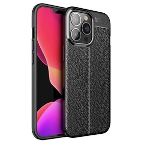 Teleplus Apple iPhone 14 Pro Max Deri Dokulu Niss Silikon Siyah Kılıf