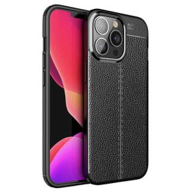 Teleplus Apple iPhone 14 Pro Max Deri Dokulu Niss Silikon Siyah Kılıf