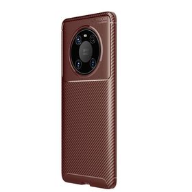 Teleplus Huawei Mate 40 Pro Kahverengi Karbon Dokulu Negro Silikon Kılıf + Tam Kapatan Ekran Koruyucu + Kamera Koruyucu