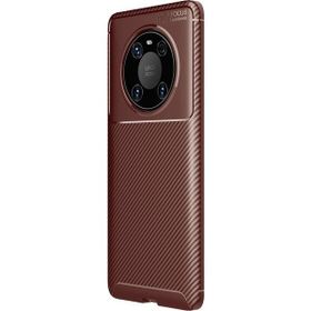 Teleplus Huawei Mate 40 Pro Kahverengi Karbon Dokulu Negro Silikon Kılıf + Tam Kapatan Ekran Koruyucu + Kamera Koruyucu