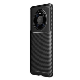 Teleplus Huawei Mate 40 Pro Kahverengi Karbon Dokulu Negro Silikon Kılıf + Tam Kapatan Ekran Koruyucu + Kamera Koruyucu