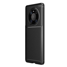 Teleplus Huawei Mate 40 Pro Kahverengi Karbon Dokulu Negro Silikon Kılıf + Tam Kapatan Ekran Koruyucu + Kamera Koruyucu