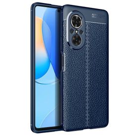 Teleplus Huawei Nova 9 SE Kamera Korumalı Deri Dokulu Niss Silikon Lacivert Kılıf