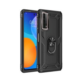 Teleplus Huawei P Smart 2021 Vega Yüzüklü Standlı Tank Kapak Nano Ekran Koruyucu Siyah Kılıf