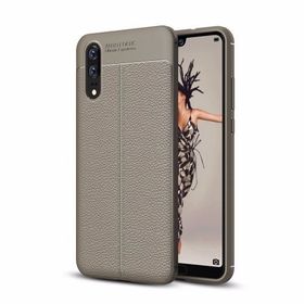 Teleplus Huawei P20 Deri Dokulu Silikon Gri Kılıf