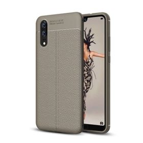 Teleplus Huawei P20 Deri Dokulu Silikon Gri Kılıf