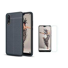 Teleplus Huawei P20 Deri Dokulu Silikon Lacivert Nano Ekran Koruyucu Cep Telefonu Kılıfı