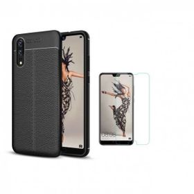 Teleplus Huawei P20 Deri Dokulu Silikon Lacivert Nano Ekran Koruyucu Cep Telefonu Kılıfı