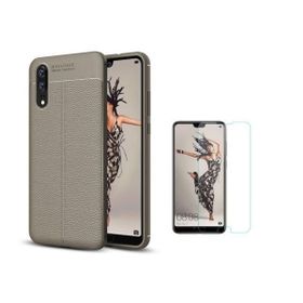 Teleplus Huawei P20 Deri Dokulu Silikon Lacivert Nano Ekran Koruyucu Cep Telefonu Kılıfı