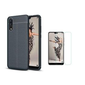 Teleplus Huawei P20 Deri Dokulu Silikon Lacivert Nano Ekran Koruyucu Cep Telefonu Kılıfı