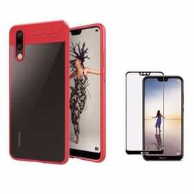 Teleplus Huawei P20 Kırmızı Kamera Koruma Silikon Tam Kapatan Cam Kılıf