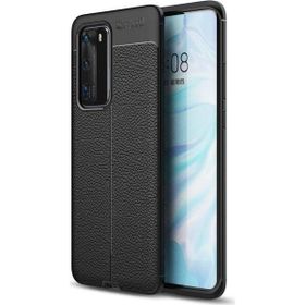 Teleplus Huawei P40 Deri Dokulu Siyah Silikon Cep Telefonu Kılıf