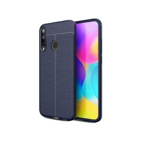 Teleplus Huawei P40 Lite Deri Dokulu Silikon ve Nano Ekran Koruyucu Lacivert Kılıf