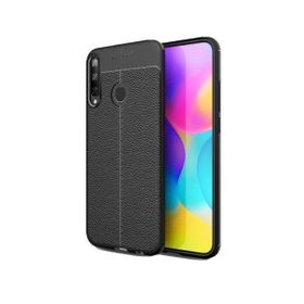 Teleplus Huawei P40 Lite E Siyah Deri Dokulu Silikon Kılıf+Nano Ekran Koruyucu